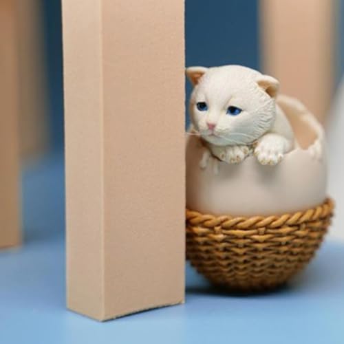 Figura de gato coleccionable JXK: El gato en la cáscara de huevo, pintada a mano por expertos, realista, resina segura, miniatura a escala 1:6.