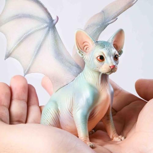 Figurine de chat de collection JXK : chat chauve-souris Sphynx, peinte à la main avec expertise, réaliste, en résine sûre, figurine animale miniature à l'échelle 1:6