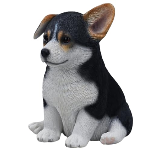 Figura de perro coleccionable JXK: Corgi galés amarillo sentado, pintado a mano por expertos, resina realista y segura, figura de animal en miniatura.