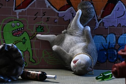 Figura de gato coleccionable JXK: Gato borracho, pintada a mano por expertos, realista, resina segura, miniatura a escala 1:6