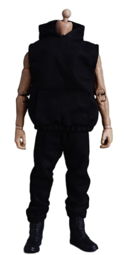 Ropa para muñecas a escala 1/12: Conjunto de sudadera con capucha sin mangas y pantalones coleccionables