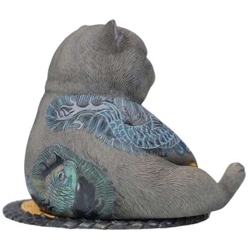 Figura de gato coleccionable JXK: Morir es tan natural como vivir, pintada a mano por expertos, resina realista y segura, figura de animal en miniatura a escala 1:12