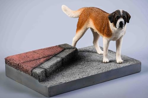 Figura de perro coleccionable JXK: San Bernardo, pintada a mano por expertos, resina realista y segura, miniatura a escala 1:12.