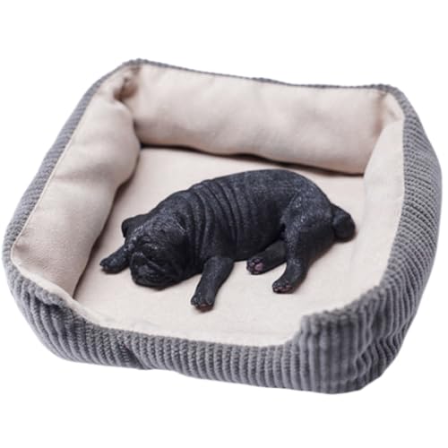 Figura de perro coleccionable JXK: Pug durmiendo, pintada a mano por expertos, realista, resina segura, miniatura a escala 1:6