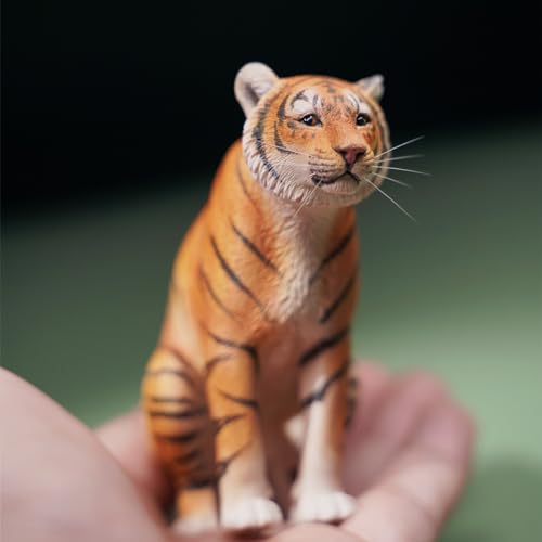 Figura de tigre coleccionable JXK: Tigre medio agachado, pintado a mano por expertos, realista, resina segura, miniatura a escala 1:12.