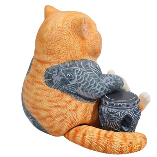 Figura de gato coleccionable JXK: Morir es tan natural como vivir, pintada a mano por expertos, resina realista y segura, figura de animal en miniatura a escala 1:12