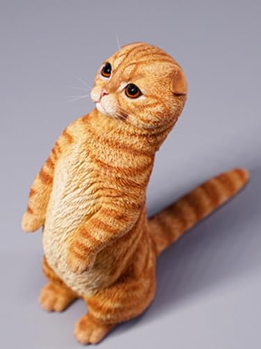 Figura de gato coleccionable JXK: Scottish Fold, pintada a mano por expertos, realista, resina segura, miniatura a escala 1:6