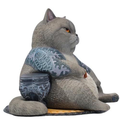 Figura de gato coleccionable JXK: Morir es tan natural como vivir, pintada a mano por expertos, resina realista y segura, figura de animal en miniatura a escala 1:12