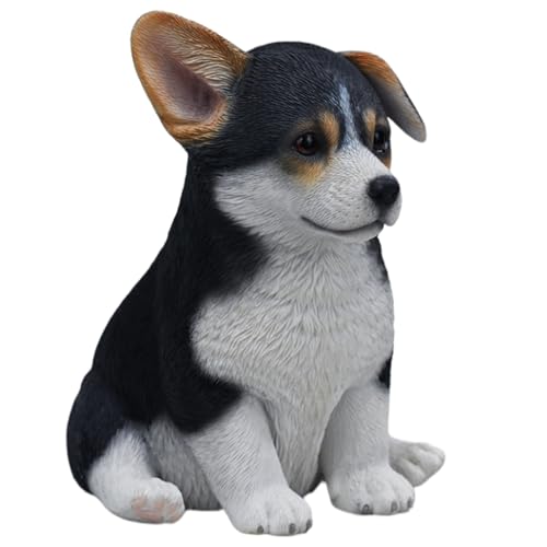 Figura de perro coleccionable JXK: Corgi galés amarillo sentado, pintado a mano por expertos, resina realista y segura, figura de animal en miniatura.