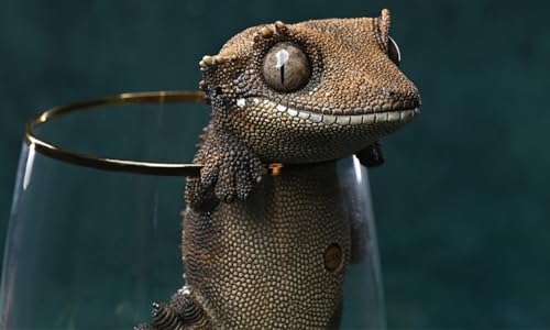 Figura de perro coleccionable JXK: Gecko de pestañas, pintada a mano por expertos, realista, resina segura, miniatura a escala 1:1