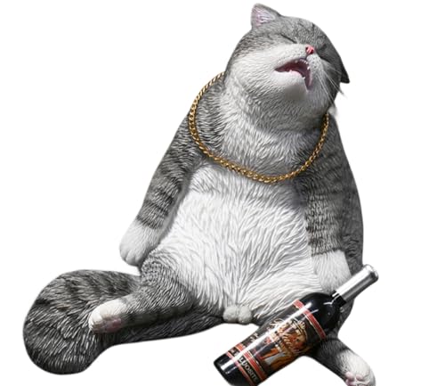 Figura de gato coleccionable JXK: Gato borracho, pintada a mano por expertos, realista, resina segura, miniatura a escala 1:6
