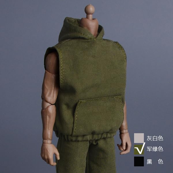 Ropa para muñecas a escala 1/12: Conjunto de sudadera con capucha sin mangas y pantalones largos coleccionable