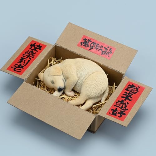 Figura de perro coleccionable JXK: Labrador en posición de dormir, pintada a mano por expertos, resina realista y segura, miniatura a escala 1:4.