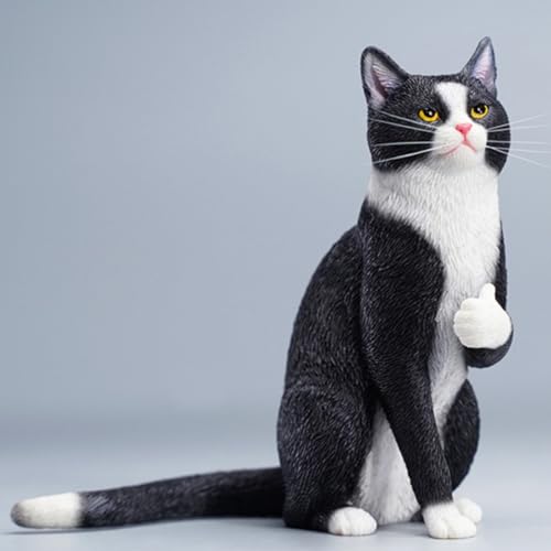 Figura de gato coleccionable JXK: Gato pulgar arriba, pintada a mano por expertos, resina realista y segura, miniatura a escala 1:6.