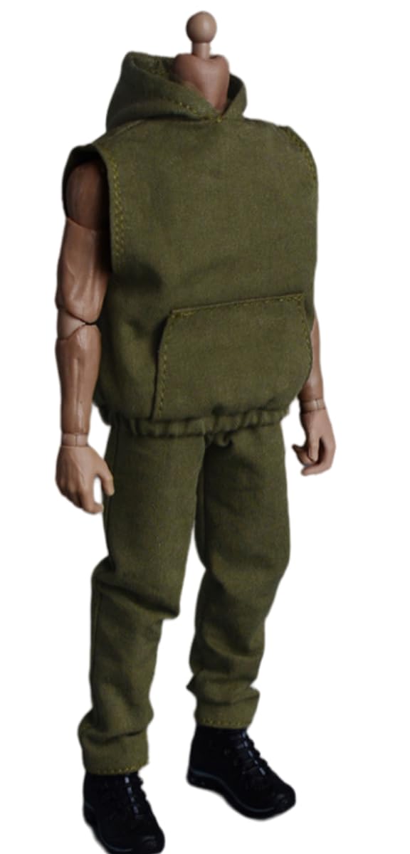 Ropa para muñecas a escala 1/12: Conjunto de sudadera con capucha sin mangas y pantalones coleccionables