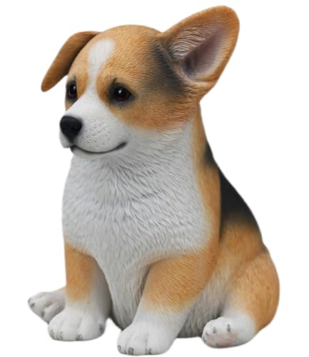 Figura de perro coleccionable JXK: Corgi galés amarillo sentado, pintado a mano por expertos, resina realista y segura, figura de animal en miniatura.