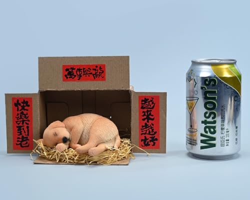 Figura de perro coleccionable JXK: Labrador en posición de dormir, pintada a mano por expertos, resina realista y segura, miniatura a escala 1:4.