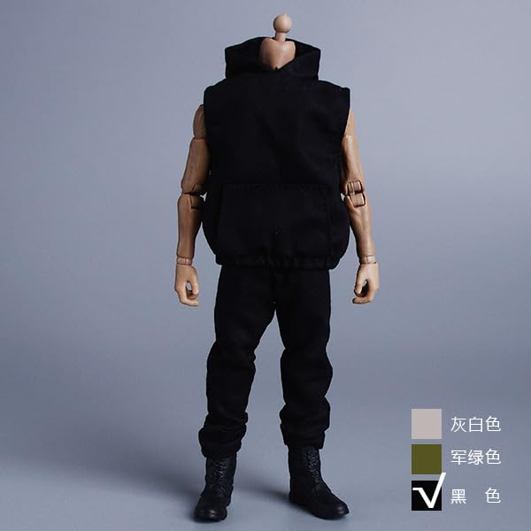 Ropa para muñecas a escala 1/12: Conjunto de sudadera con capucha sin mangas y pantalones largos coleccionable