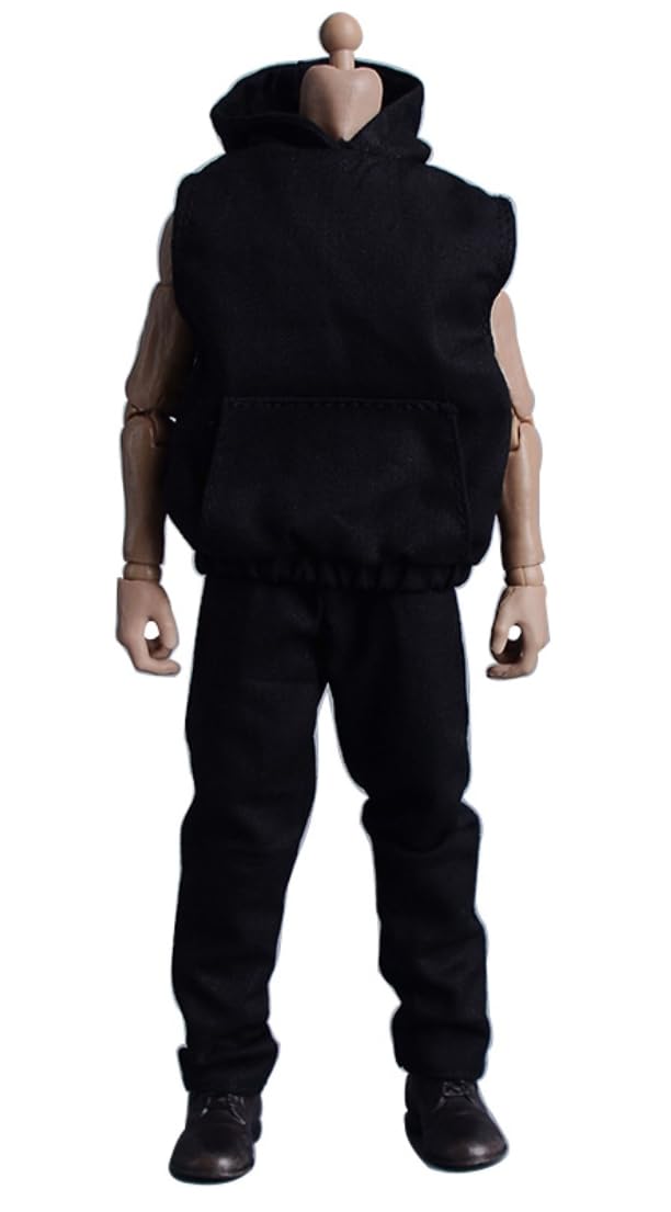 Ropa para muñecas a escala 1/12: Conjunto de sudadera con capucha sin mangas y pantalones coleccionables