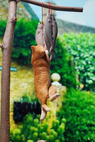 JXK Collectible Cat Figure: Cats That eat Fish 2.0, Expertly Hand-Painted, Lifelike, Safe Resin, 1:6 Scale Miniature Animal Figurine