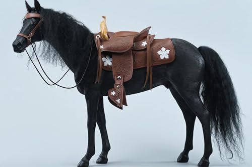 Figura de caballo coleccionable JXK: Caballos Akhal-Teke negros, pintados a mano por expertos, resina realista y segura, miniatura a escala 1:6.
