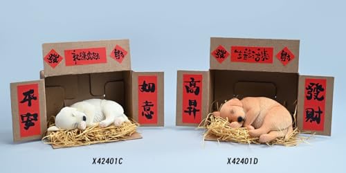 Figura de perro coleccionable JXK: Labrador en posición de dormir, pintada a mano por expertos, resina realista y segura, miniatura a escala 1:4.