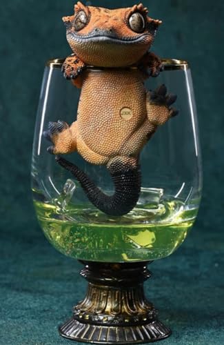 Figura de perro coleccionable JXK: Gecko de pestañas, pintada a mano por expertos, realista, resina segura, miniatura a escala 1:1