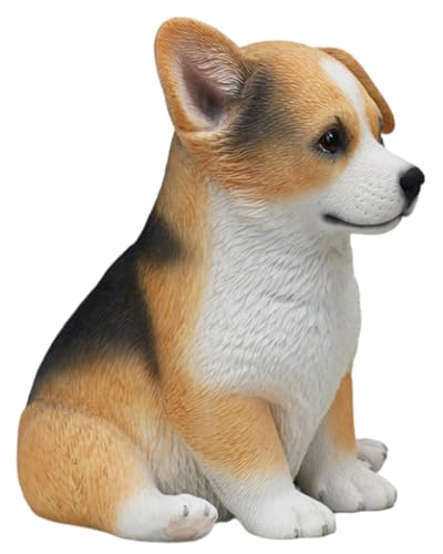 Figura de perro coleccionable JXK: Corgi galés amarillo sentado, pintado a mano por expertos, resina realista y segura, figura de animal en miniatura.