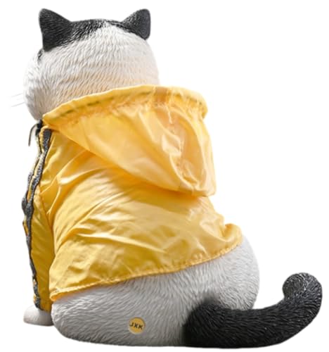 Figura de gato coleccionable JXK: Gato de pelo corto sentado, pintado a mano por expertos, resina realista y segura, miniatura a escala 1:4.