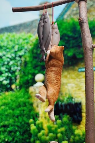 JXK Collectible Cat Figure: Cats That eat Fish 2.0, Expertly Hand-Painted, Lifelike, Safe Resin, 1:6 Scale Miniature Animal Figurine