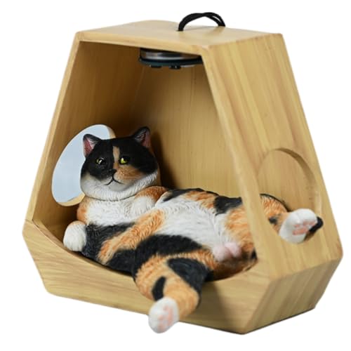 Figura de gato coleccionable JXK: Gato perezoso con cesta colgante, pintada a mano por expertos, resina realista y segura, miniatura a escala 1:6.