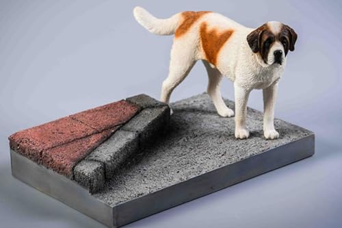 Figura de perro coleccionable JXK: San Bernardo, pintada a mano por expertos, resina realista y segura, miniatura a escala 1:12.