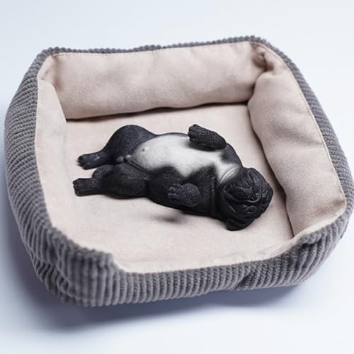 Figura de perro coleccionable JXK: Pug durmiendo, pintada a mano por expertos, realista, resina segura, miniatura a escala 1:6