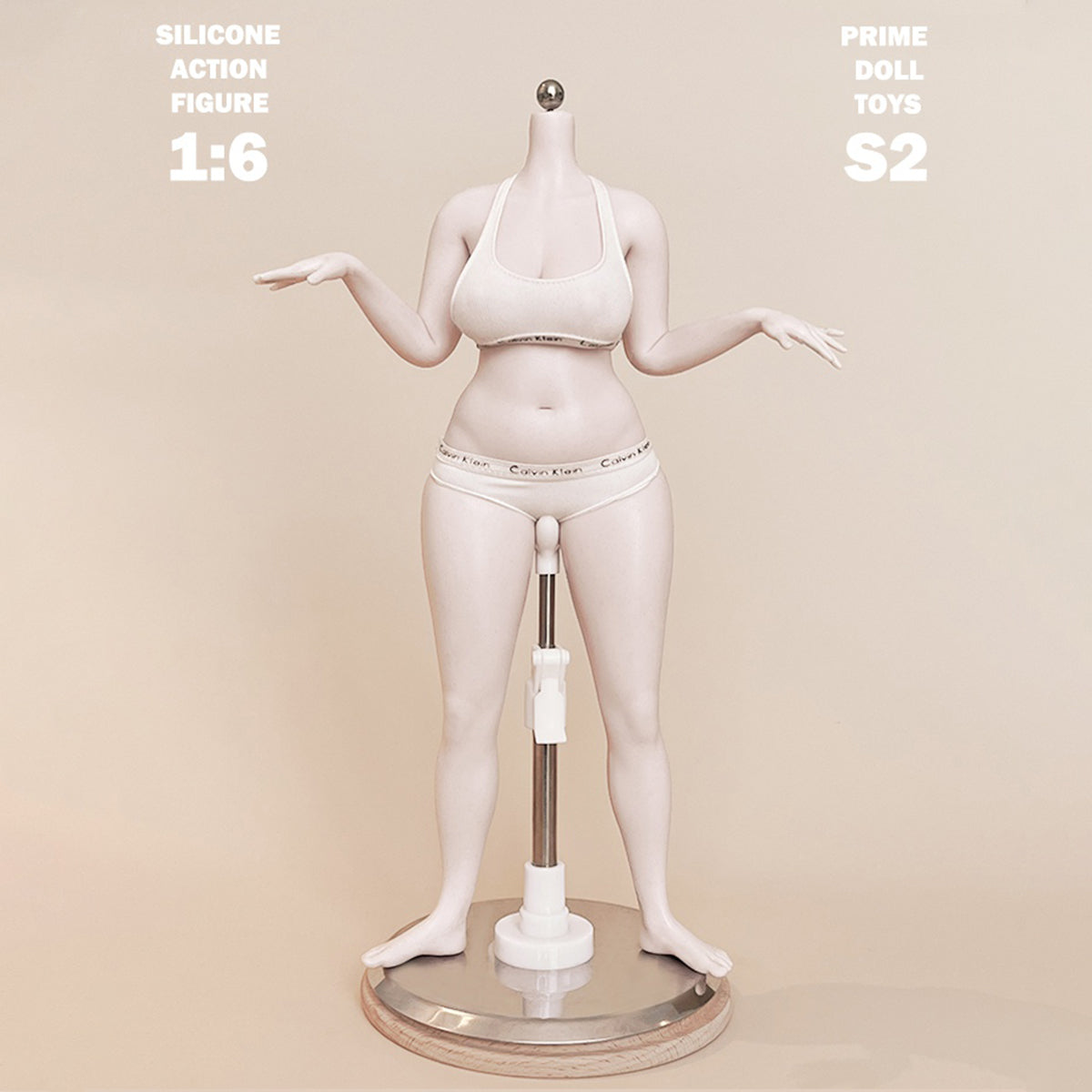 PDTOYS Seamless Platinum Silicone Plus Size Female Body S2 Integrated Hands & Feet Pale Skin with Body Makeup Articulated Fingers