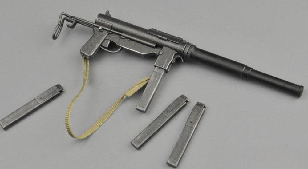 ZYTOYS 1/6 Scale M3 Submachine Gun Grease Gun Model ZY2005 Action Figure Accessory with Silencer and Magazines