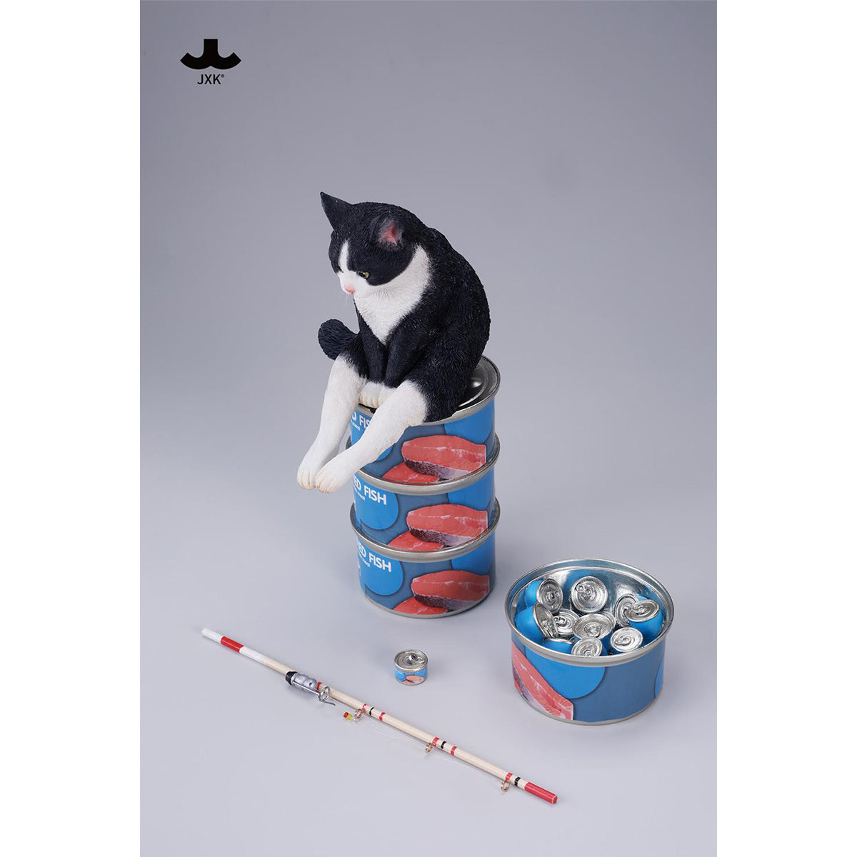 JXK Dream-Fishing Kitten Cat Static Expertly Hand-Painted Lifelike Animal Figurine