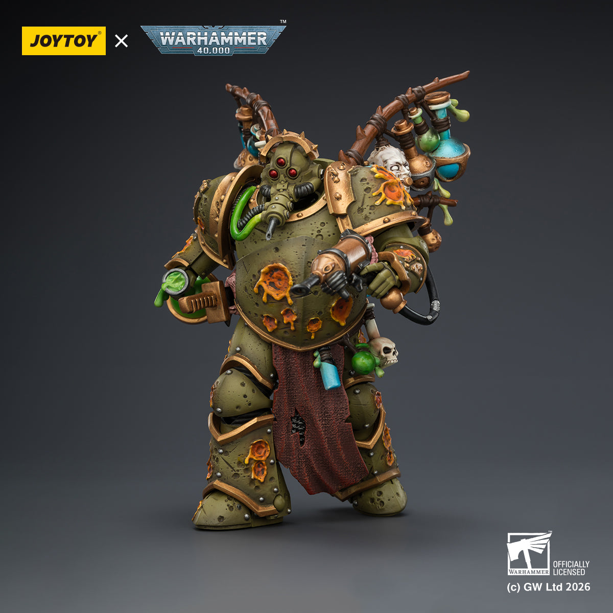 JOYTOY Warhammer 40K Death Guard Tallyman with Plasma Pistol & Biologus Putrifier with Injector Pistol and Hyper Blight Grenades 1/18 Scale Action Figure