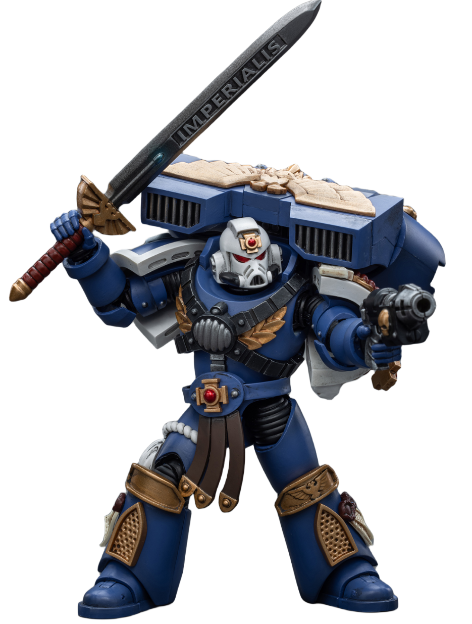 Figurine de collection JoyToy 40K : Sergent vétéran des Ultramarines Vanguard, échelle 1:18 (Sergent JT8018)