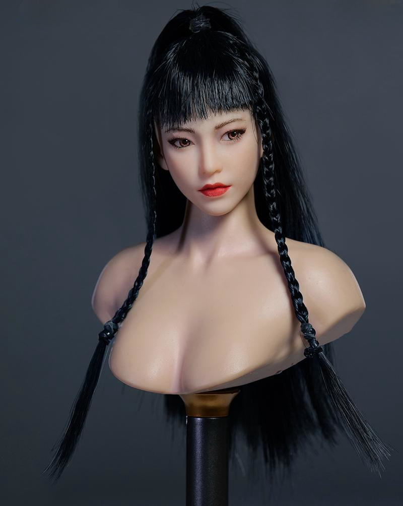 YMTOYS Asian Female Head Sculpt Huali (YMT102B) Realistic Beauty Headplay with Rooted Hair 1/6 Scale fit Action Figure