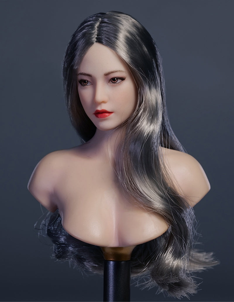 YMTOYS Asian Female Head Sculpt Huali (YMT102A) Realistic Beauty Headplay with Rooted Hair 1/6 Scale fit Action Figure