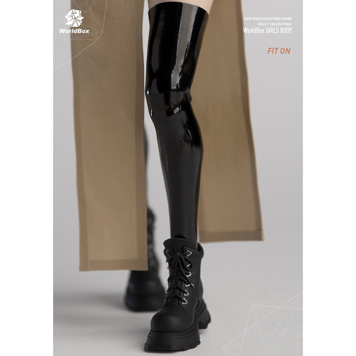 Medias brillantes de charol negro por encima de la rodilla de Worldbox para figuras de acción femeninas