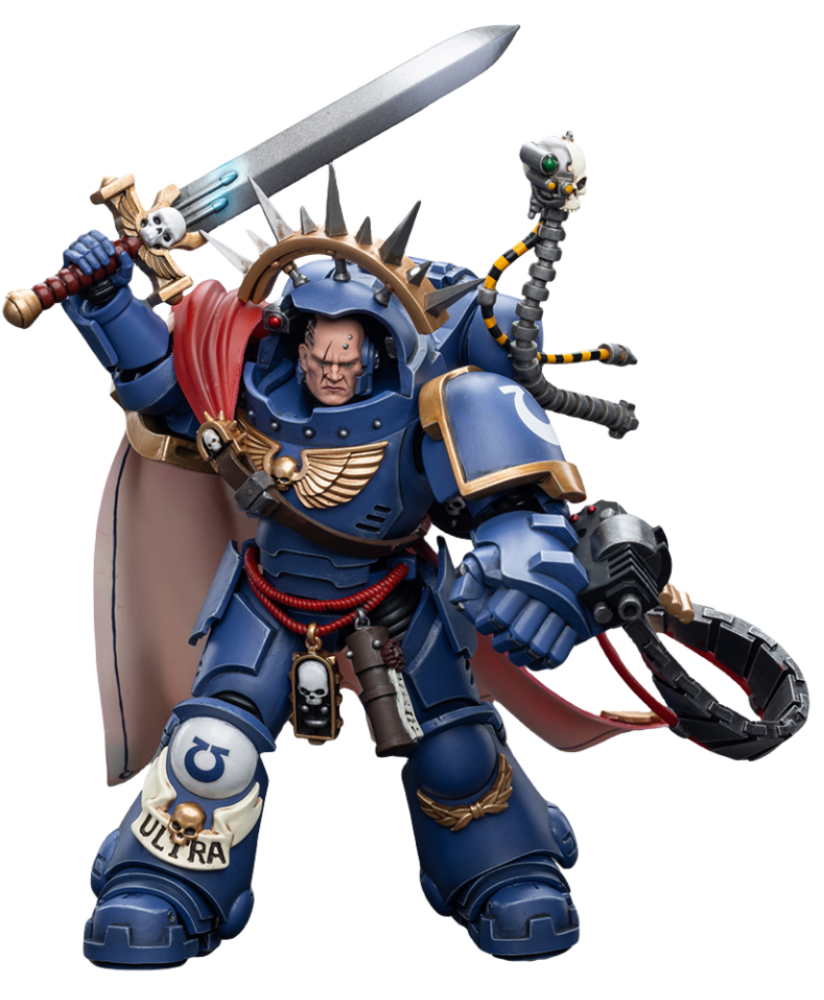 Figurine de collection JoyToy Warhammer 40K : Capitaine Ultramarine en armure Gravis, échelle 1:18