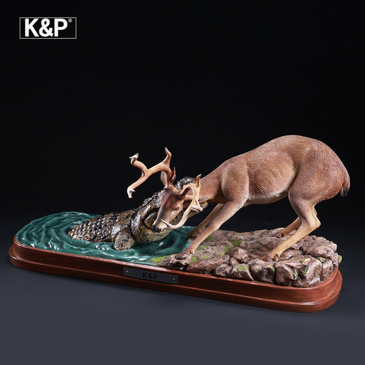 K&P The Line Between Life And Death Deer & Crocodile Animal Trendy Art Figurine
