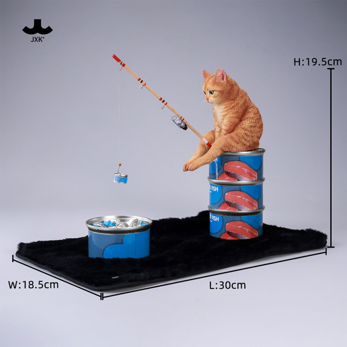JXK Dream-Fishing Kitten Cat Static Expertly Hand-Painted Lifelike Animal Figurine
