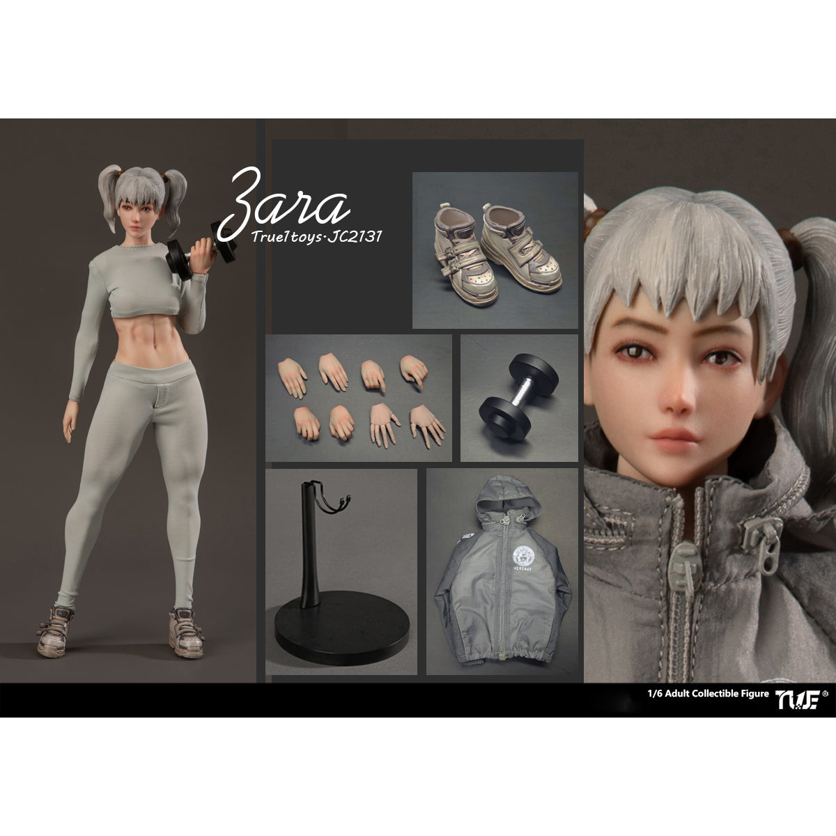 True1Toys JC2131 Sporty Girl ZARA Brown Hair Version 1/6 Scale Action Figure