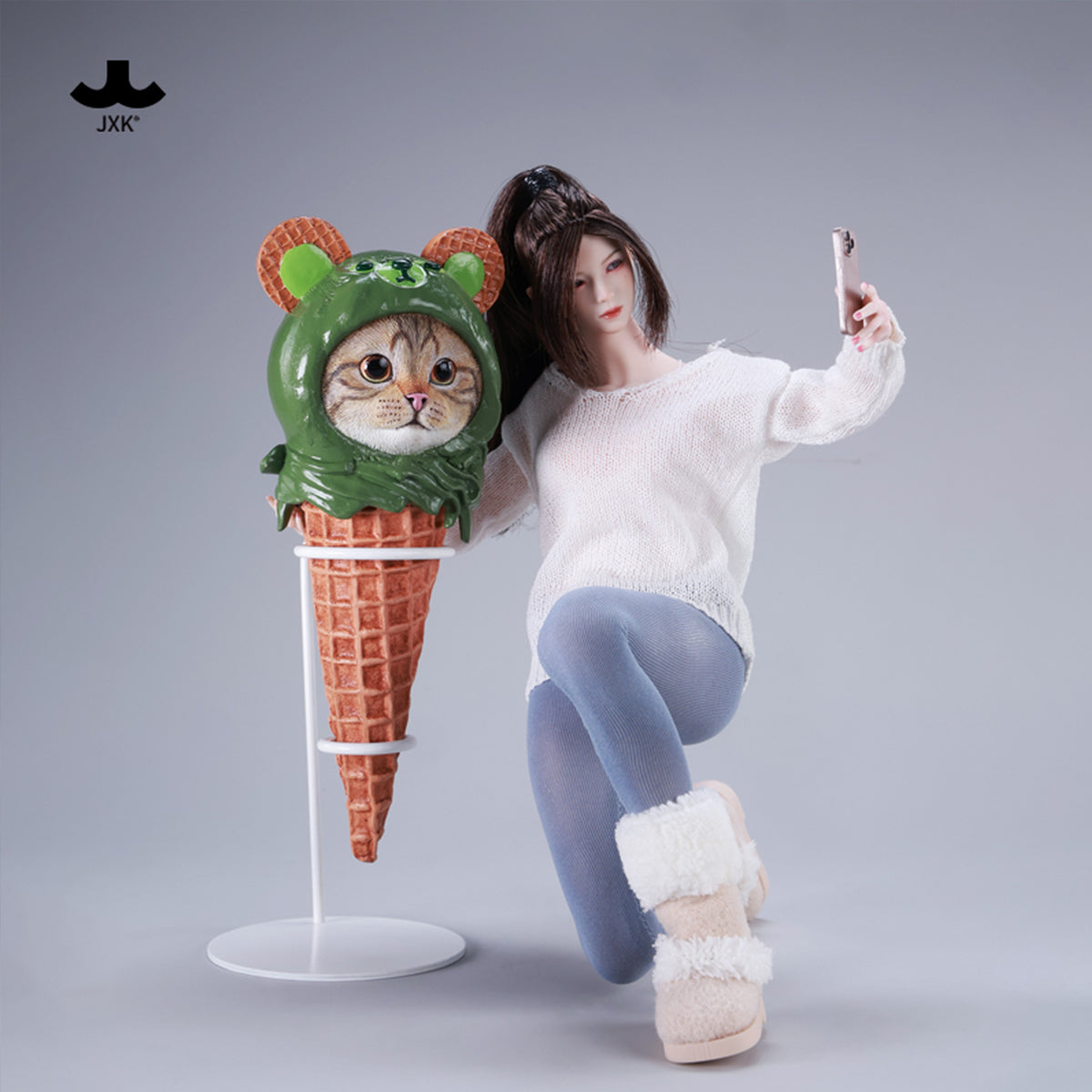 JXK Kitty Cone Cat Figurine 2.0 Static Expertly Hand-Painted Lifelike Animal Figurine