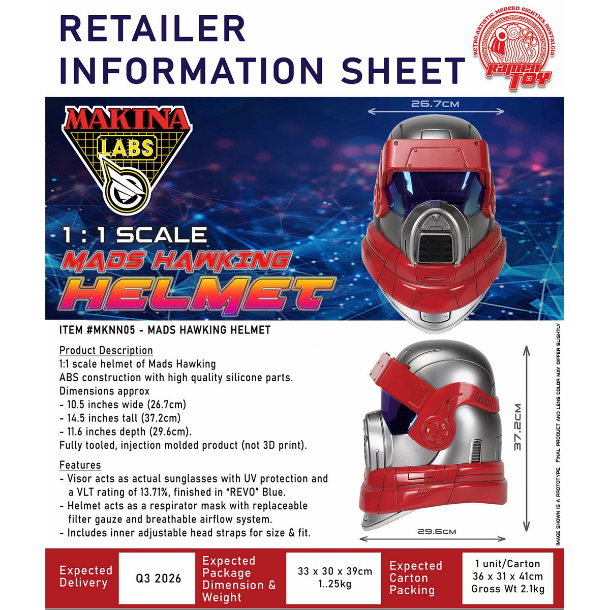 Ramen Toy MAKINA LABS MADS HAWKING HELMET MKNN05 1/1 Scale Replica