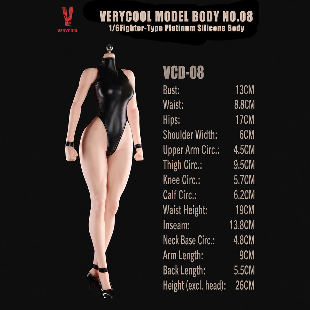 VERYCOOL No.8 Fighting-Type Western Beauty Woman Head Sculpt with Rooted Hair and Movable Eyes & Platinum Silicone Stainless Steel Skeleton Female Body 1/6 Scale Action Figure Accessory Set with Eye Mask
