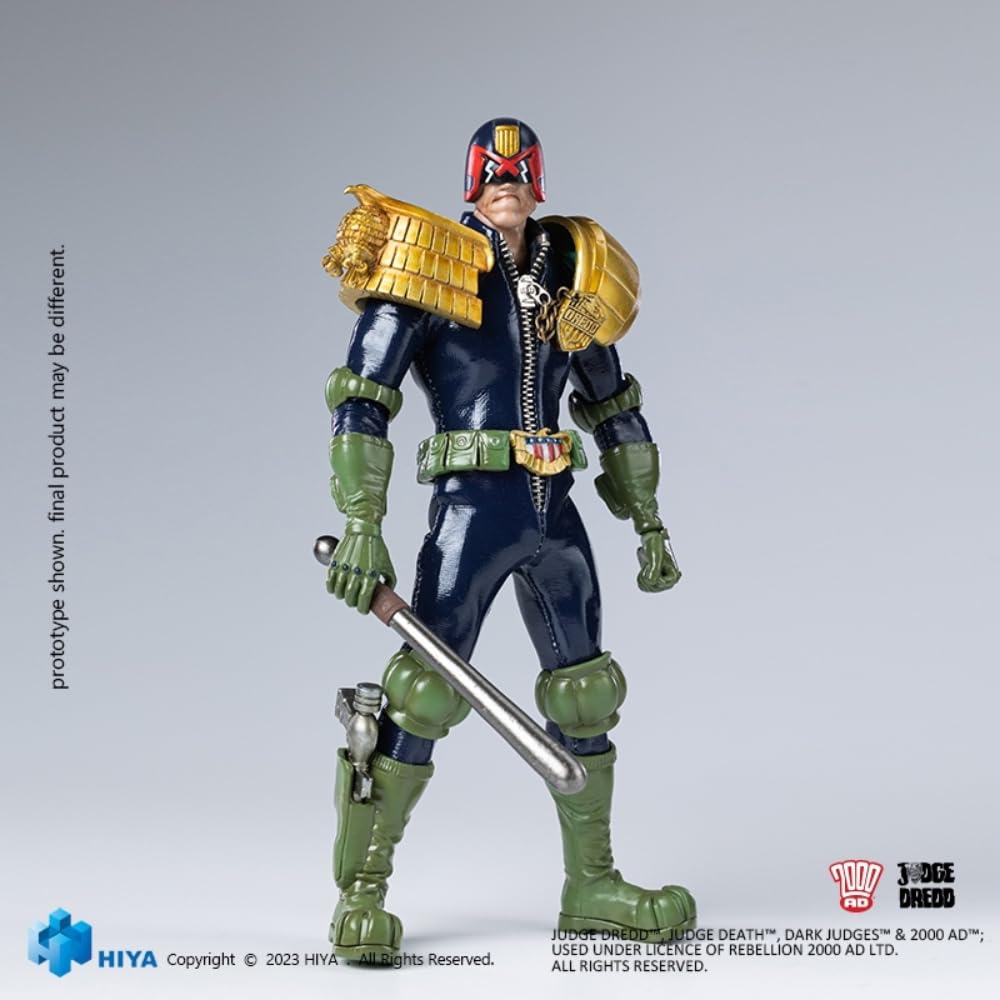 Figura de acción coleccionable HIYA Toys: Serie Super Exquisita, Juez Dredd, miniatura a escala 1:12