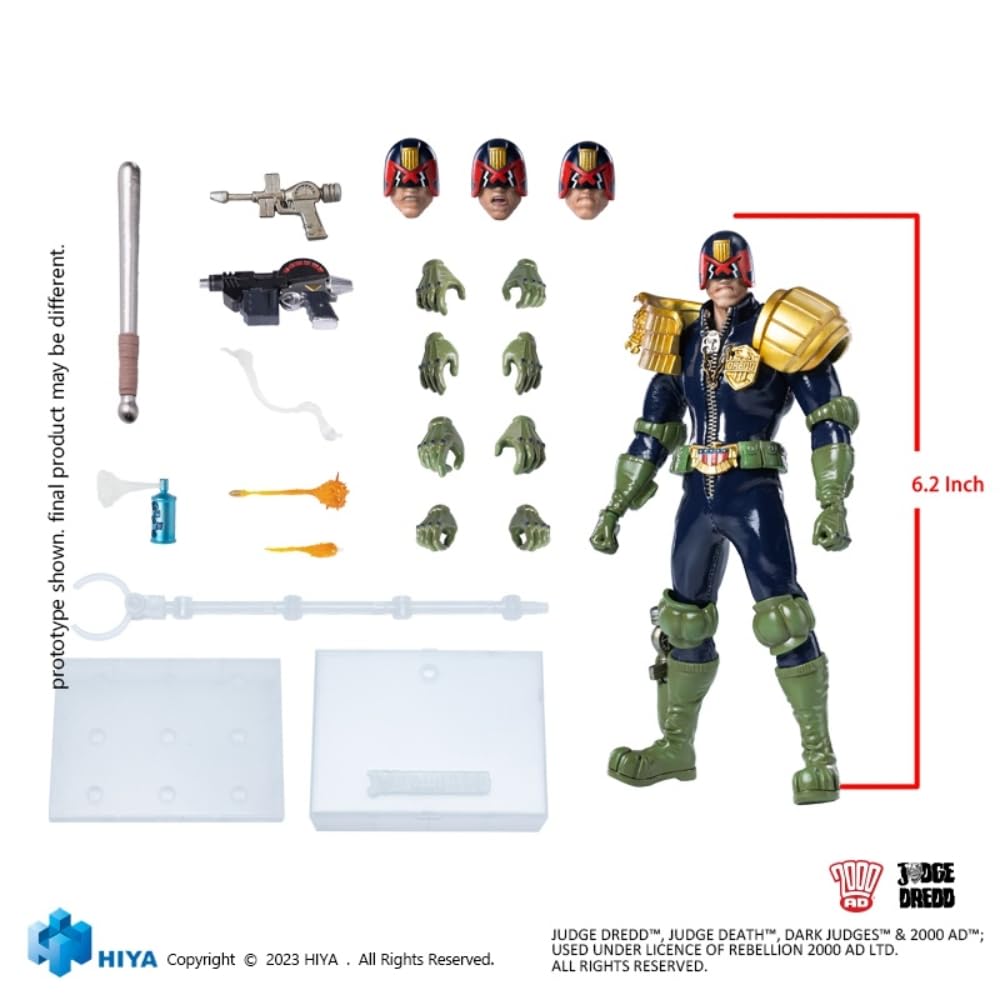 Figura de acción coleccionable HIYA Toys: Serie Super Exquisita, Juez Dredd, miniatura a escala 1:12